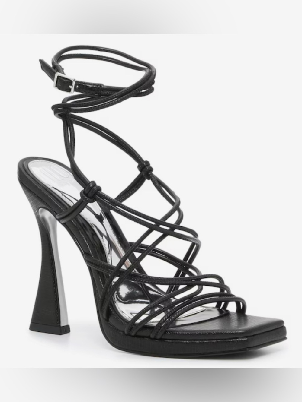 Jennifer Lopez Black Strappy Ankle-Tie Stiletto Sandals - Picture 1 of 7